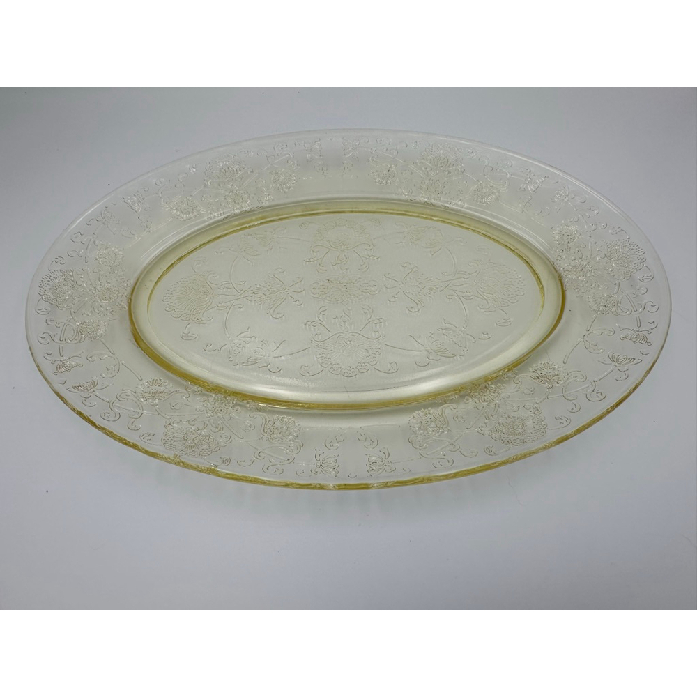 Imperial Glass Open Rose Oval Platter | Canary Yellow EAPG Serving Tray | c.1915